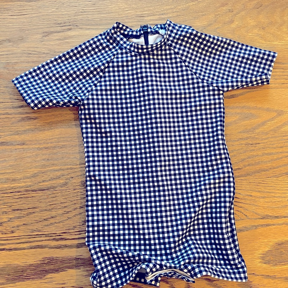 Minnow unisex navy gingham rashguard one piece